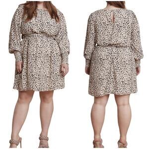 11 Honoré NWT Valentina Dress Size 14 Animal Print Long Sleeve Belted Pockets